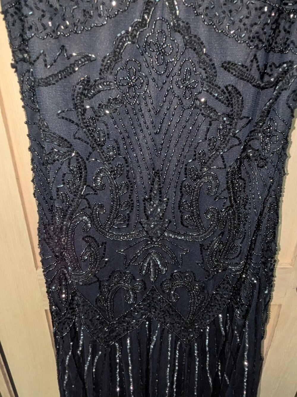 Pisarro Nights Elegant Beaded Gown Black Sleeveless V-neck